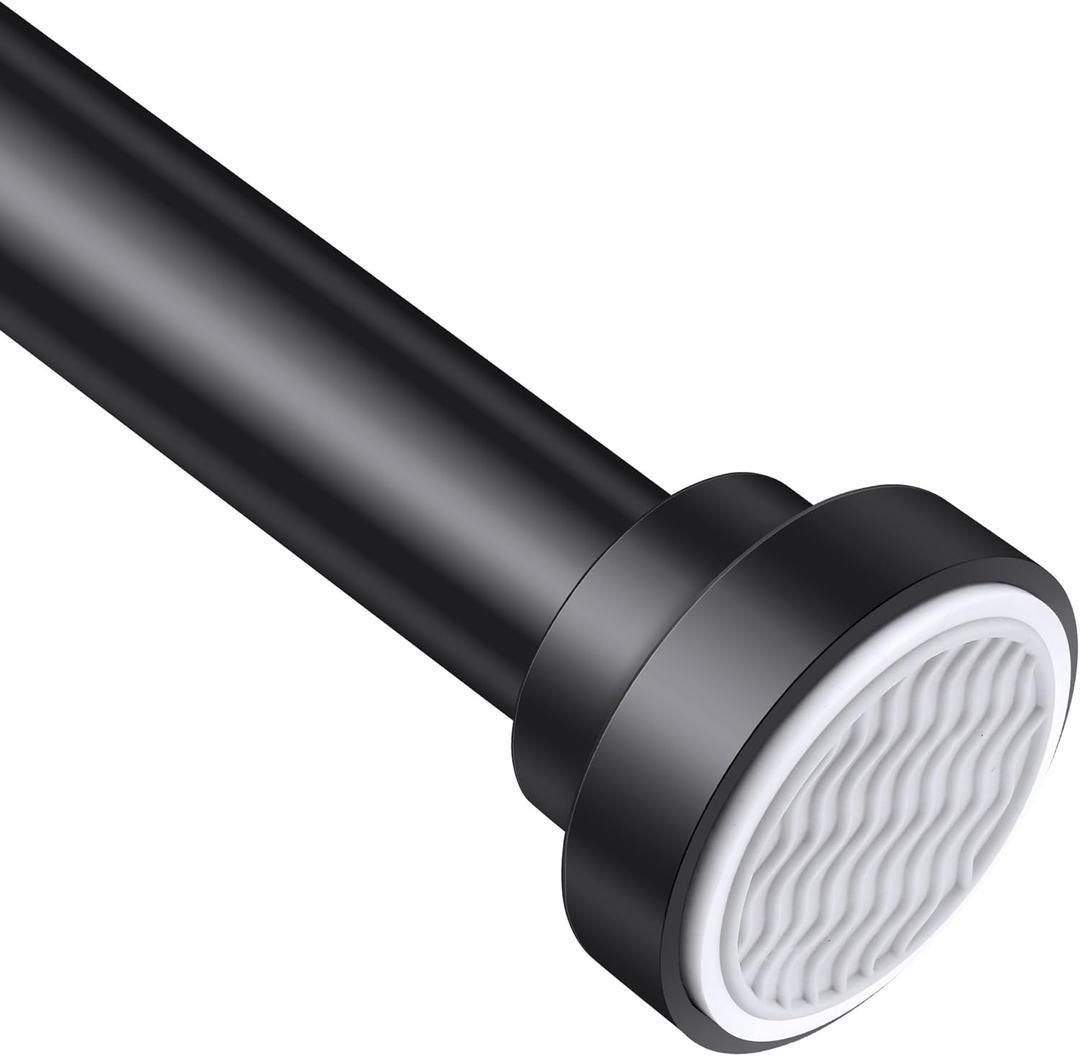 Suranew Heavy Duty Tension Rod 29-75" Rust-Resistant Shower Curtain Rod, No Drill Stainless Steel Spring Rod with Extra-Wide Non-Slip Pads for Bathroom/Kitchen/Closet (Black)