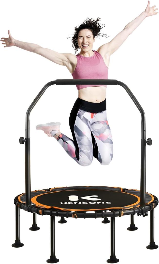 K KENSONE 40/48" Foldable Rebounder Trampoline for Adults with Bungee, 450/550 LBS Quiet Indoor Mini Trampoline for Adults Fitness, Gym Workout, Home Exercise