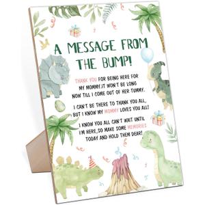 Baby Shower Game for A Message From The Bump,Wooden Baby Shower Game Sign With Stand,Dinosaur Baby Shower Table Decoration,Baby Shower Welcome Sign,Party Favors Supplies,Gender Reveal Ideas,-7