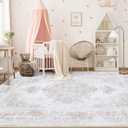 XLUEZ Area Rug 5x7 Living Room Rug, Machine Washable Vintage Distressed Medallion Rug Non-Slip Soft Low Pile Large Indoor Rugs for Bedroom Kitchen Dining Room Office(Beige,5'x7')