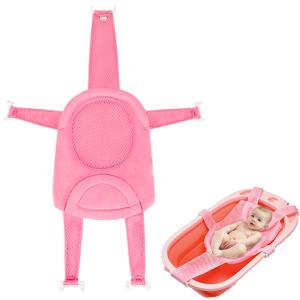 Baby Bath Seat Support Net Infant Bathing Support Mat Newborn Bath Tub Seat Cushion Pad with Five Safety Corner Adjustable Mesh Bathtub Sling Non Slip Shower Pad for 0-18 Months (No Bathtub) (light red)