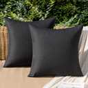 MIULEE Pack of 2 Decorative Outdoor Solid Waterproof Throw Pillow Covers Faux Linen Garden Farmhouse Cushion Cases for Patio Tent Balcony Couch Sofa 18x18 Inch Black