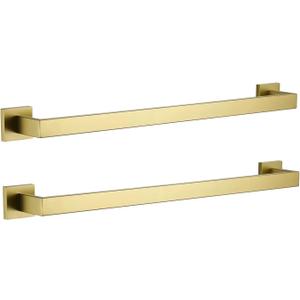 LANC 2-Pack Brushed Gold Bathroom Towel Bars 23.6-Inch Bath Towel Rail Square Towel Racks Kitchen Towel Holders Stainless Steel Wall Mount Towel Hanger Towel Rods,A8804-6BG