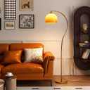Bofea-Arc Floor Lamps for Living Room Gold Floor Lamp with Orange Glass Shade,3 Color Temperatures,Orange Tall Reading Light with Foot SwitchAmbient Lighting Lamps Mid Century Arch Lamp for Bedroom