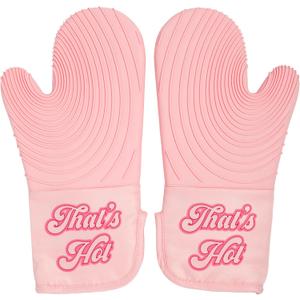 Paris Hilton Oven Mitt Set with Iconic That's HOT Design, Heat Resistant Pot Holders Featuring Non-Slip Textured Silicone Grips, 2-Piece Set, Pink