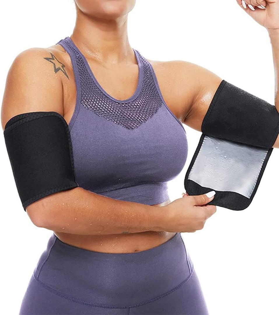 Arm Trimmers for Women Pair Sauna Sweat Arm Shaper Bands Adjustable Compression Sleeves Wraps For Sports Workout (Silver)