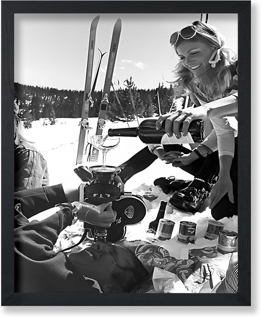 Poster Master Ski Poster - Pouring Champagne Print - Winter Art - Humorous Art - Alcohol Art - Snow Art - Photography Art - Black and White Art - Kitchen or Restaurant Decor - 11x14 UNFRAMED Wall Art (Style-09)