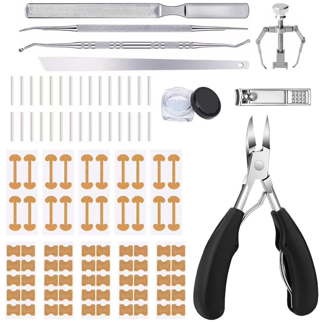 Professional Ingrown Toenail Correction Kit - Stainless Steel Ingrown Toenail Clippers, Correction Patches, Lifter & Tools for Ingrown Toenail Treatment, Home Pedicure Solution
