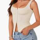 Women's Summer Cute Tops Square Neck Sleeveless Eyelet Button Down Tank Top Blouses Beige Medium.S