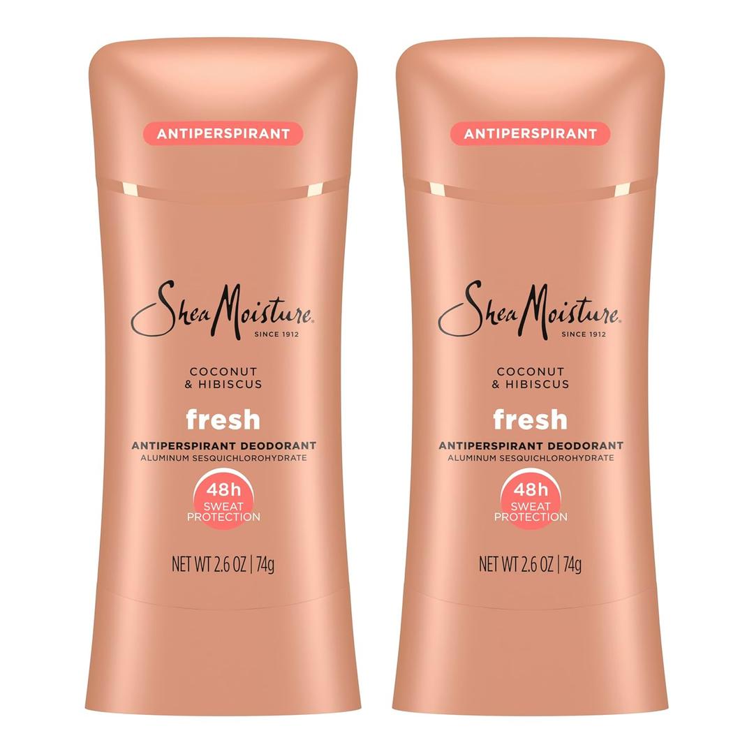 SheaMoisture Antiperspirant Deodorant Stick Fresh Coconut & Hibiscus 2 Count for 48HR Sweat & Odor Protection with No Parabens & No Mineral Oil 2.6 oz