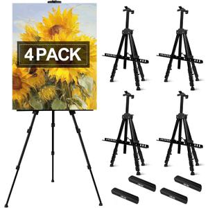 AROIC 4 Pack Art Painting Display Easel Stands,Portable Adjustable Aluminum Metal Tripod Artist Canvases Height from17 to 66 Inch Extra Sturdy forTable-Top/Floor Painting. Black with 4 Storage Bag