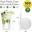 100 Pack 20 oz Clear Plastic Cups with Lids and Straws, Disposable Coffee Cups with Lids, To Go Iced Coffee Cups with Lids, Disposable Cups for Party, Smoothie Cup for Cold Drinks
