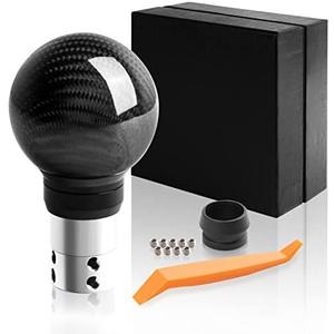 TEMSONE Universal Carbon Fiber Shift knob Round Ball Compatible with Lock/Button Automatic Transmission,Give for Boyfriend Father's Carbon Pattern Gear Shift Gift Box(Black)