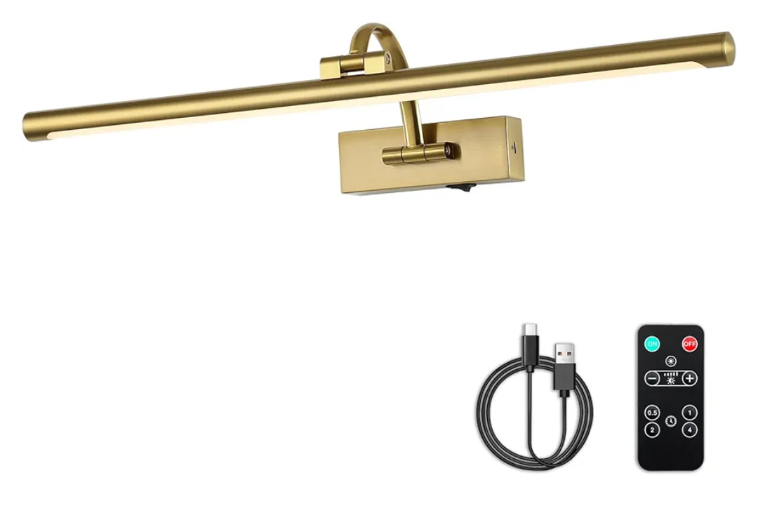 Wireless Picture Lights with Remote and Timer Rechargeable Brass Gallery Lighting Battery Operated Art Lights Over Frame Portrait 5W 24'' Inch Warm White Wireless Picture Lights with Remote and Timer Rechargeable Brass Gallery Lighting Battery Operated Art Lights Over Frame Portrait 5W 24'' Inch Warm White