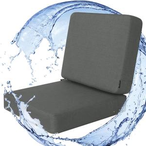Favoyard Outdoor Deep Seat Cushion Set, 19 x 19 Inch Rainproof & 3-Year Fade Resistant Patio Furniture Cushions, Removable Seat Bottom & Back Cushion covers with Ties for Chair, Sofa, Couch, Dark Grey