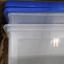 IRIS USA File Storage Box with Lid, Document Protection Box for Letter/Legal Files, Safety File Storage Container, Portable Stackable Filing Organizer, 35 Qt, 3 Pack, Clear/Blue
