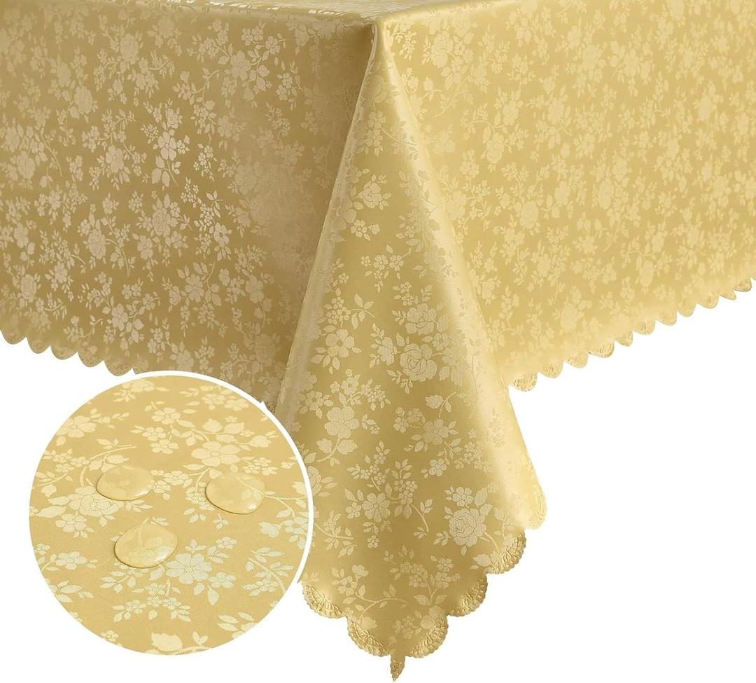 Romanstile Vinyl Tablecloth Rectangle, 100% Waterproof Outdoor Heavy Duty Table Cloth with Flannel Backing, Wipeable Washable Plastic PU Table Cover for Kitchen, Dining (Rose Gold, 52 x 70)