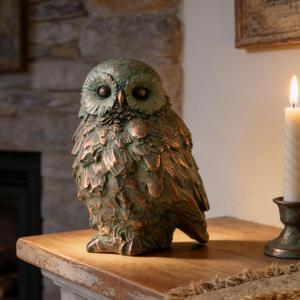 Cynkeyee Bird Statues Home Decor - Resin Bird Figurines Home Decor, Decorative Tabletop Accents, Small Owl Decor Bronze Rustic Vintage, Beautiful Animal Figurines 6.5x5.5x8.5 Inches