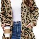 Yanekop Womens Fuzzy Fleece Jacket Open Front Hooded Cardigan Sherpa Outerwear Warm Coats with Pockets, Size XL