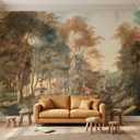 Forest Mural Wallpaper Peel and Stick Vintage Cottage Woodland Lanscape | 134"x96" Wall Murals for Bedroom Livingroom Bathroom