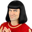 Men's Short Black Bob Wig with Full Bangs Unisex Funny Costume Wig for Men Halloween Cosplay Party (Adults)