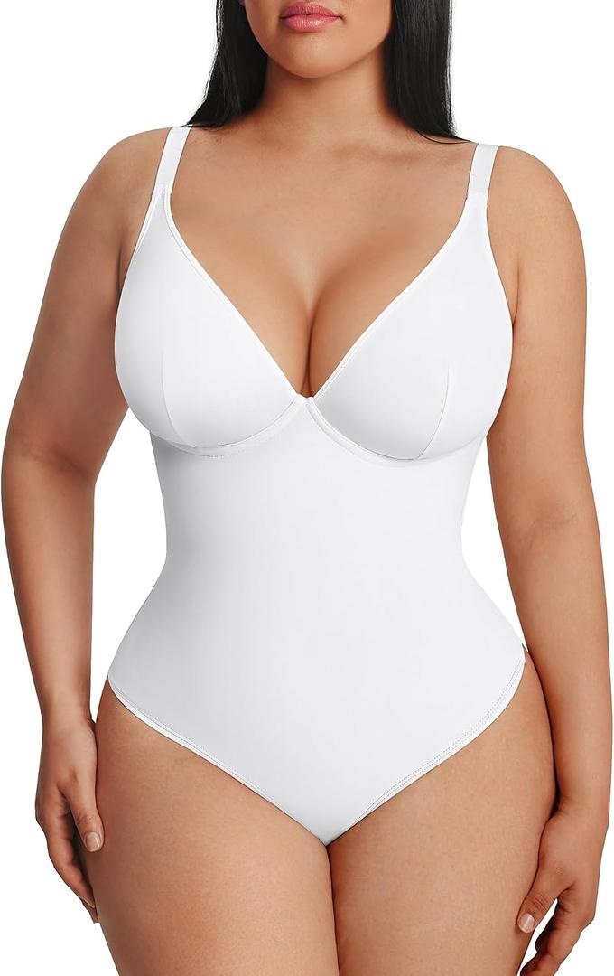 FeelinGirl White Body Suits Women Thong Shapewear Bodysuit Tummy Control Going Out Tank Tops, White, X-Small