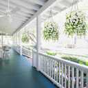 Ivydale 2 PCS Artificial Hanging Flowers Fake Plants for Winter Christmas Outdoor,Faux Silk White Morning Glory with Eucalyptus UV Resistant Realistic Hanging Petunias Vines for Home Garden Decor