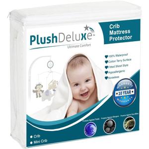 PlushDeluxe Waterproof Mattress Protector Breathable Soft Cotton Terry Surface (Mini Crib)