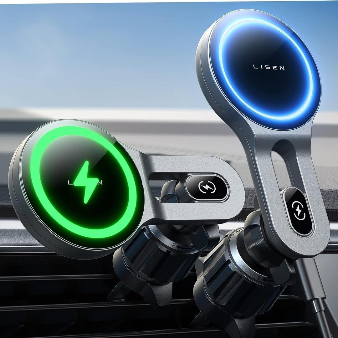 LISEN for 15W MagSafe Car Mount Charger, for iPhone 16 Wireless Magnetic Car Charger, for Magsafe Car Phone Charger Vent for Mag Safe. for iPhone 16e 16 Pro Max 15 14 13 12, Black (Black)