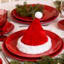 IZUS Women Men Christmas Santa Hat Velvet Red Hats with Fluffy Plush White Brim/Pom for Xmas New Years Holidays Party (One Size)