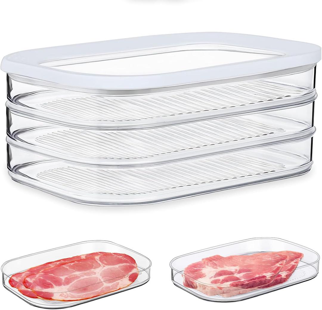 Deli Meat Container for Fridge, Bacon Keeper With Lid for Refrigerator, Airtight Lunch Meat Storage Boxes, 18.6oz