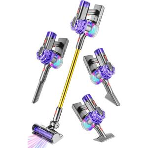 4-in-1 Kids Vacuum That Really Work, Toddler Pretend Play Cleaning Toy Set W/ Light & Sound, Interactive Toy Cleaner Birthday Idea for 3 4 5 6+ Year Girl Boy (Purple/Golden)