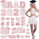 Tigeen 64 Pcs Graduation Iron on Patches Class of 2026 Embroidered Patches Grad Senior Letter Heat Transfer Sew on Applique Decals for Lei, Stole, Caps, Clothes, Jacket, Jeans(Pink and White)