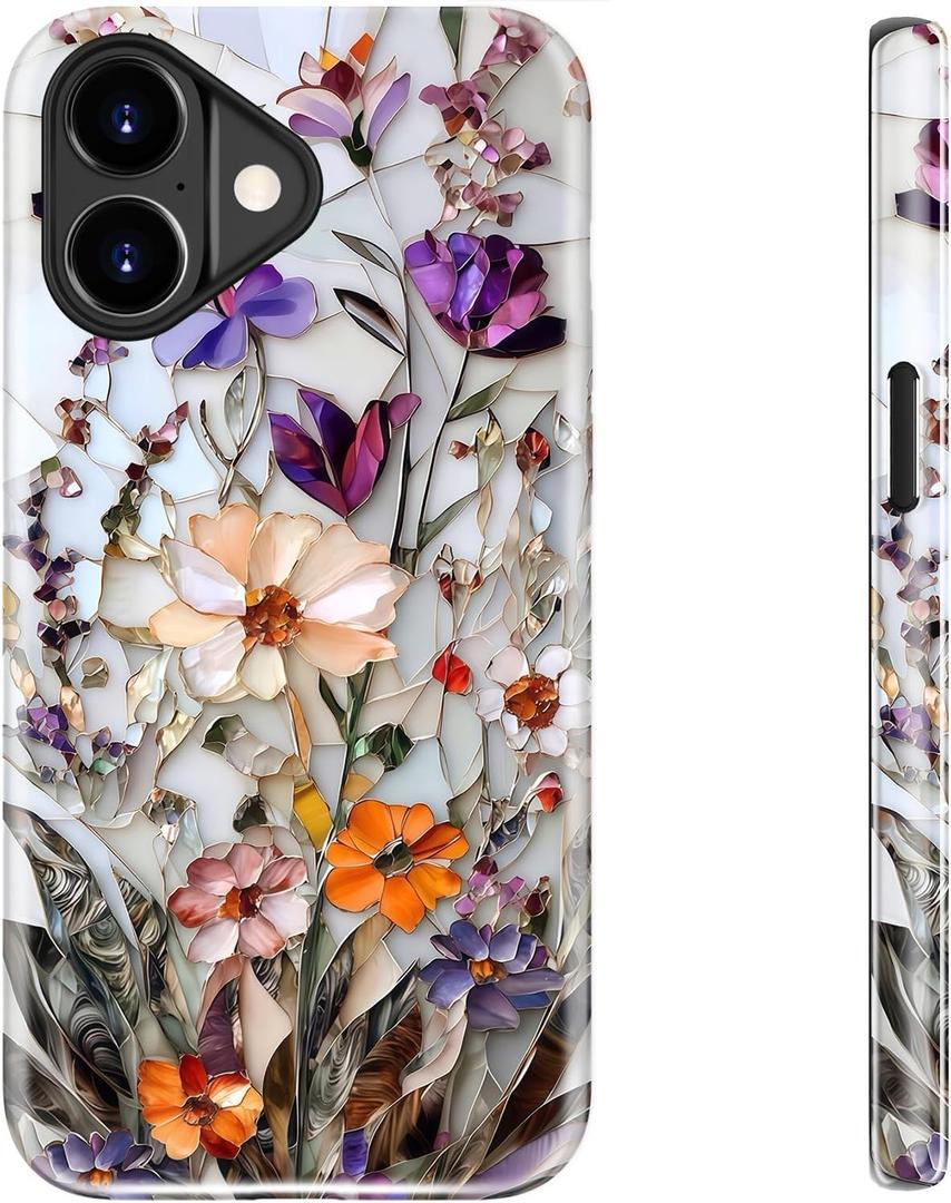 bemal for iPhone 17 Case Cute,Aesthetic Vintage Wildflower Mosaic Botanical Floral Girly Shell,Compatible with Magsafe,Trendy Unique Retro Protective Slim Silicone Phone Cover for Women Girls