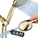 High Pressure 10 Setting Handheld Shower Head, 5" Detachable Showerhead Spray Built-in Power Wash to Clean Tub, Tile & Pets, 79" Extra Long Stainless Steel Hose, Adjustable Bracket - Gold