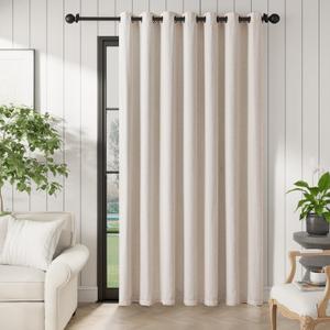 jinchan Linen Blend Full Blackout Boho Curtains 100W x 84L Inch Beige Extra Wide for Living Room Bedroom Burlap Curtains Grommet Thermal Insulated Drapes 1-Panel Set