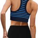 Yanekop Womens Yoga Sports Bra Longline Striped Workout Bras Supportive Scoop Neck Racerback Crop Athletic Tank Tops (Black, M)