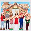 3PCS Christmas Gingerbread House Door Cover Banner Gingerbread House Man Classroom Door Decorations Banner for Outside Holiday Christmas Snowman Wall Porch Sign Background Decor