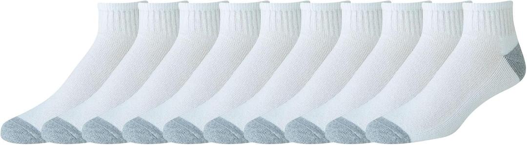 Amazon Essentials Men's 10-Pack Cotton Half Cushioned Ankle Socks, White, Shoe Size: 6-12