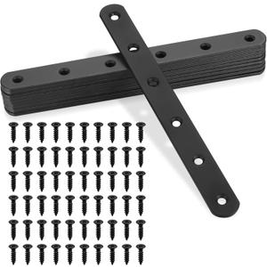 Flat Straight Braces, Black Mending Plate, Heavy Duty Metal Straight Brackets, Repair Joining Bracket, Repair Plates Fixing Bracket Connector for Wood, Furniture, with Screws