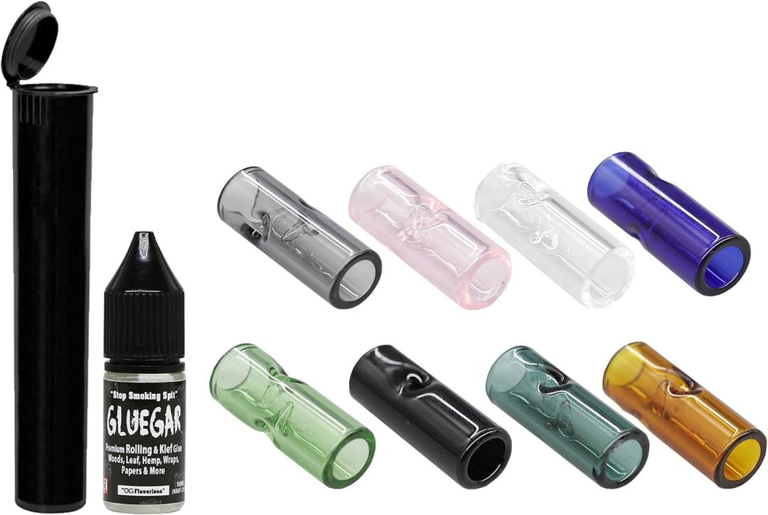 Rollers-Glass Tips-12 Pack- Variety Sizes & Colors (8mm,10mm,12mm) Bundled with GlueGar 10ml, Tube, Caligars Sticker (Mix, 12mm)