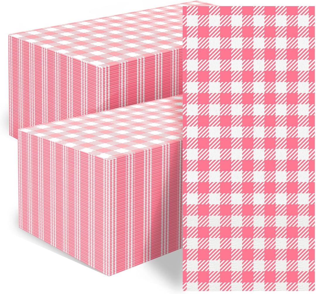 200 Pcs Orange Gingham Napkins - 3-Ply Disposable Orange and White Checkered Paper Napkins, Buffalo Plaid Guest Hand Towels for Christmas Bathroom Wedding Birthday Party Dinner Picnic (Orange)