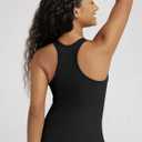 ODODOS 3-Pack Seamless Racerback Tank for Women Ribbed Knit Soft Sleeveless Tank Tops, Waist Length, White+Gray+Black, X-Small/Small