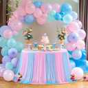 Besutolife Blue Pink Round Tablecloth 5ft Tulle Ruffle Table Cloth for Wedding Birthday Party Baby Shower Banquet Dinner Table Decorations