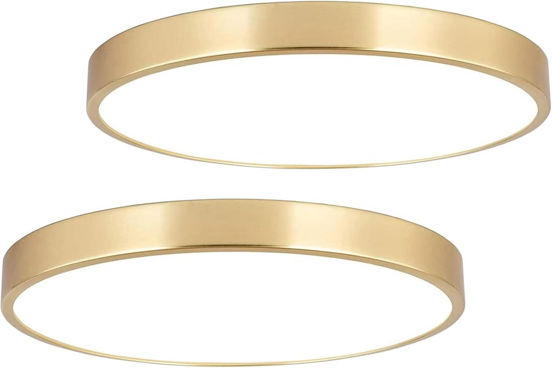 2 Pack 12 Inch Brushed Gold Metal Flush Mount LED Ceiling Light,3000K-5000K 20W Thin Round Ceiling Lamp,Modern Low Profile Ceiling Light Fixtures for Bedroom Living Room Kitchen Bathroom