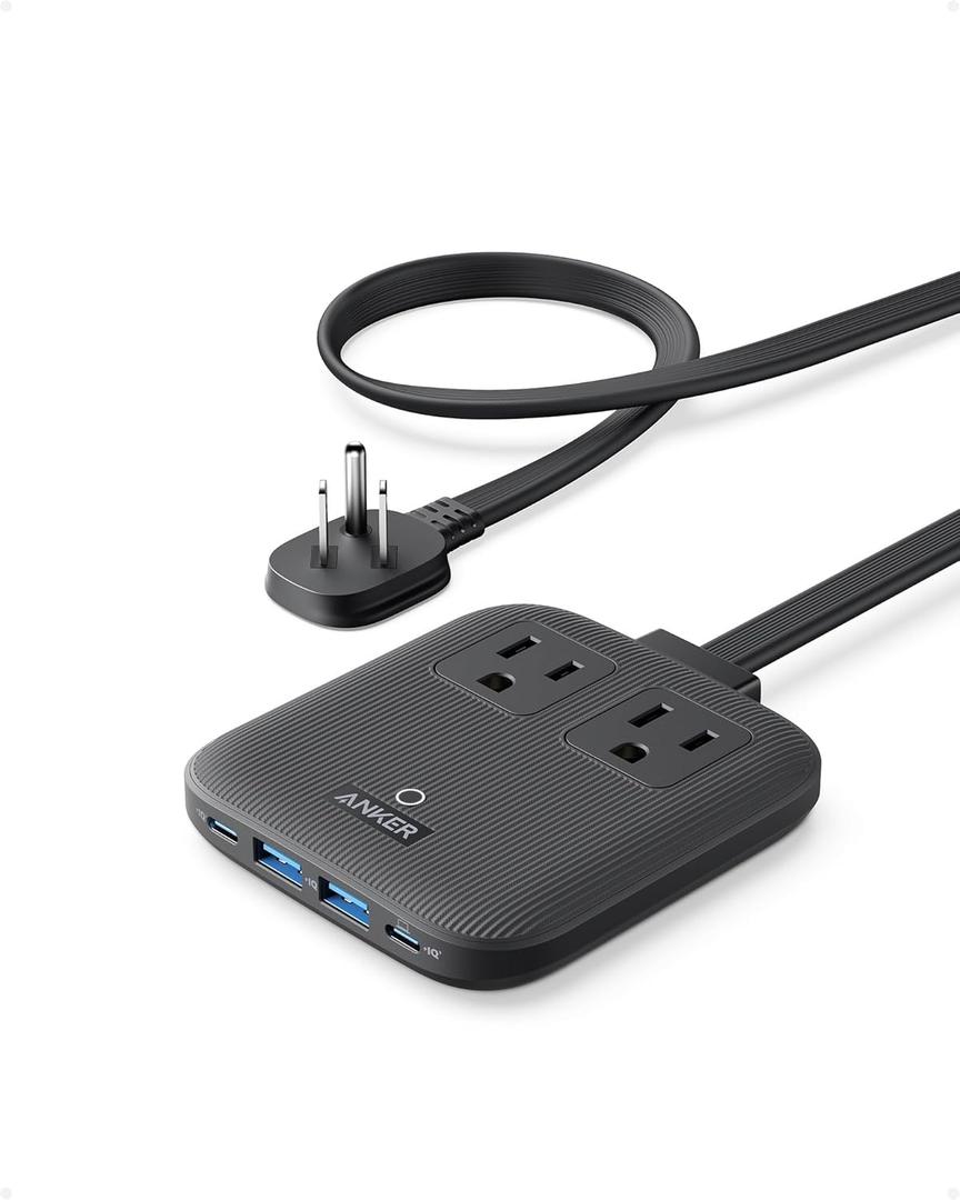 Anker Nano Charging Station(67W Max), 6-in-1 USB-C Power Strip for iPhone 16/15 and MacBook, with Flat Plug and 5ft Thin Undetachable Extension Cord,2 AC,2 USB-A,2 USB-C, for Home&Office
