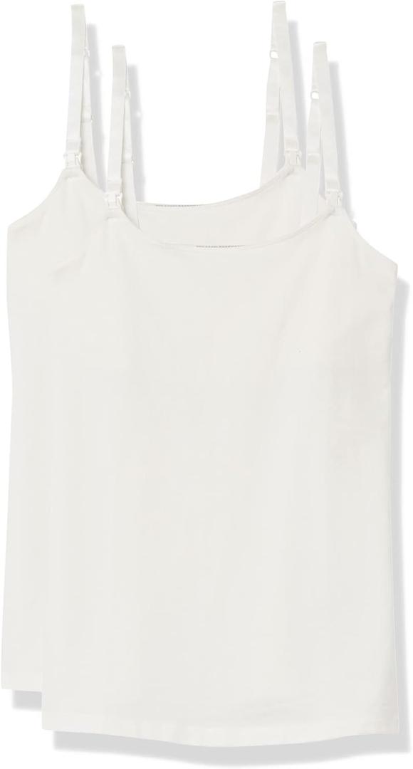 Amazon Essentials Women's Maternity Nursing Friendly Camisole with Adjustable Straps and Built-in Shelf Bra, Pack of 2 (White) Small