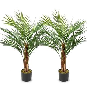 2 Set Artificial Palm Tree 4ft Tall with 19 Trunks Detachable Faux King Palm Tree Fake Plants in Pot for Indoor Home Office Living Room Floor Decor