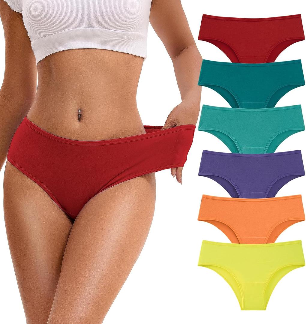 INNERSY Women's Underwear Cheeky Hipster Panties Breathable Cotton Panty 6-Pack (Medium, Rainbow)