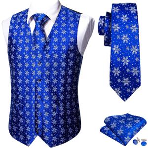 Barry.Wang Mens Red/Green Christmas Suit Vest Holiday Xmas Waistcoat Tie Set Party Tuxedo (Blue, S)